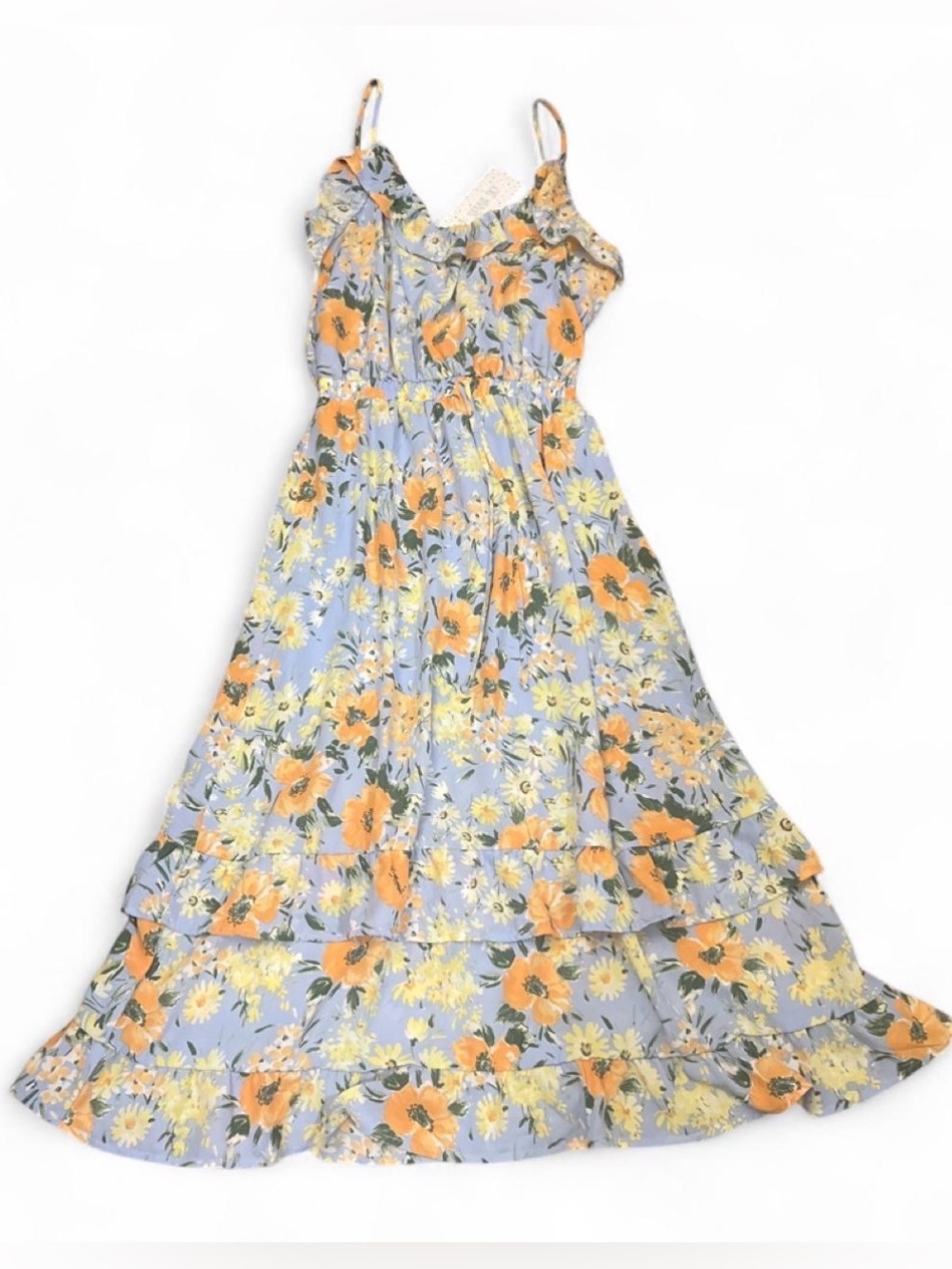 NWT Floral Cottagecore Midi Dress Women’s Sz S Sienna Sky blue, orange, yellow